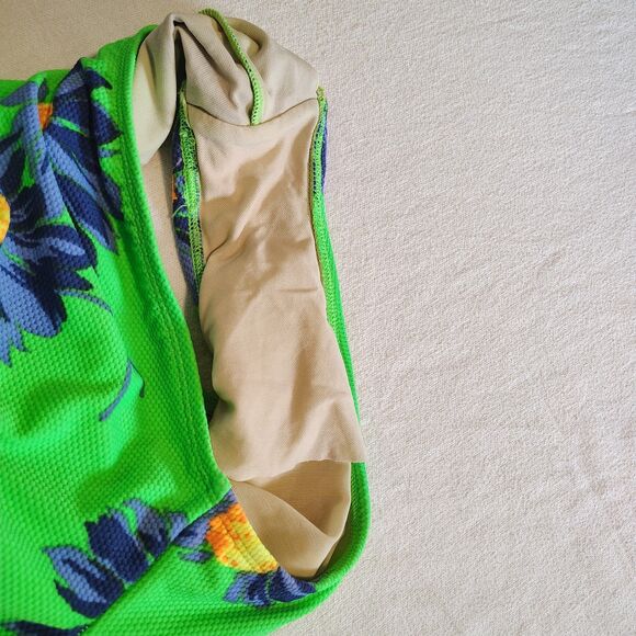 Vtg 90s LeBlanca 14 Green Neon Daisy One Piece Swimsuit High Cut Vintage Retro - Picture 8 of 9